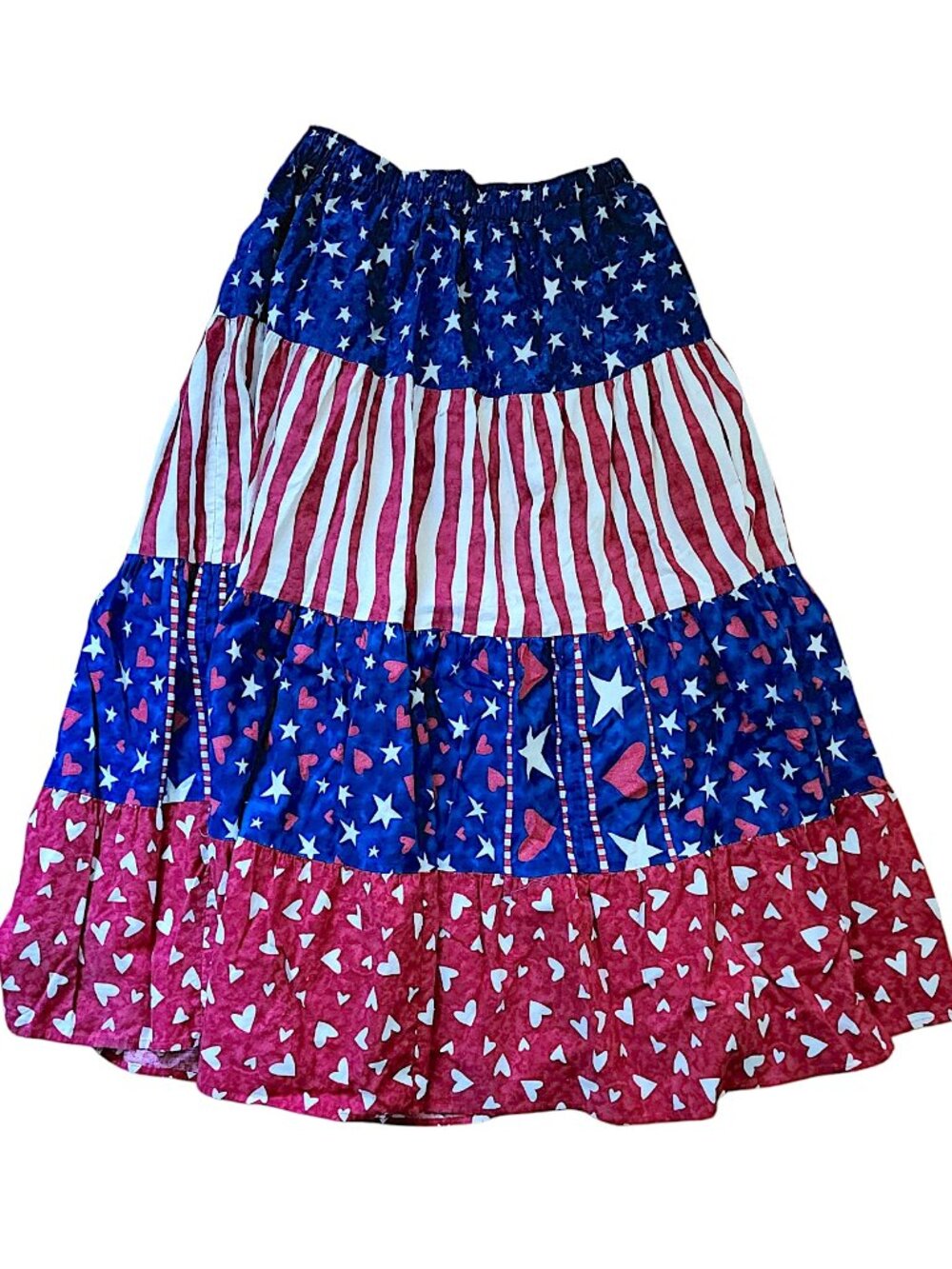 Vintage Red White and Blue Prairie Skirt with Elastic Waist Size M